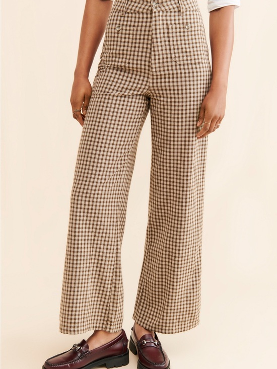 ROLLA'S Pants - Rolla’s High-Rise Wide-Leg Gingham Pants - Brown/Cream